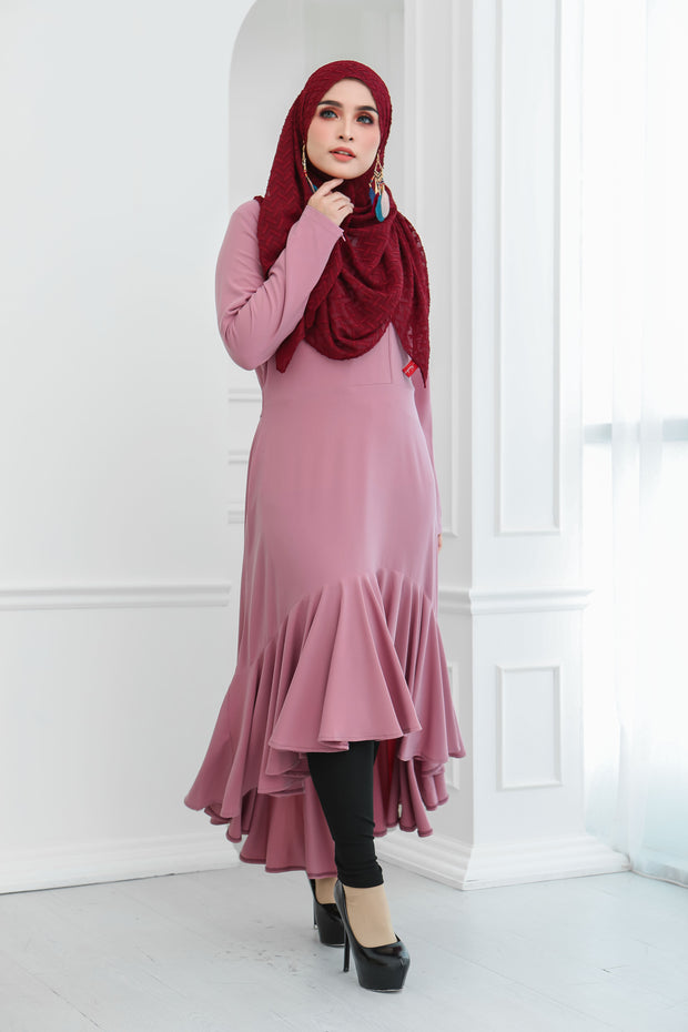 Ruffle Hem Dress (Rosy Pink)